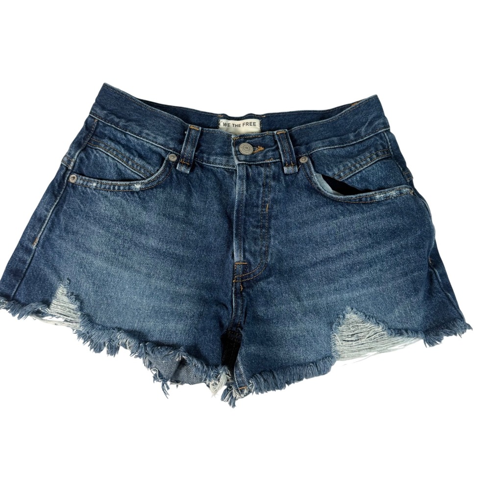 We The Free Denim Shorts Womens 24 Blue Cotton Boho Distressed Frayed Summer New